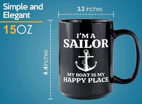 Sailor Coffee Mug 15oz Black My Boat Is Funny Boater Gift For Lake Lovers Nautical Coffee Cup For Boat Captains And Crew Gifts