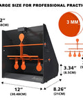 Outdoor Pellet Gun Target Trap With Center Shot Includes 12 Paper Targets And 4 Resetting Metal Targets shown with dimensions.