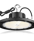 240W LED High Bay Light With 35000 Lumens Daylight Output IP65 Waterproof Warehouse Shop Light, black round design with hook