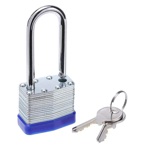 Laminated Steel Padlocks 1-9/16 Inch Wide Body, 2 Pack Keyed Alike With Long Shackle, Hardened Steel Shackle For Extra Strength