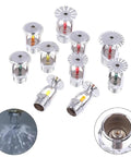 Heavy Duty Bronze Pendent Fire Sprinkler Head With Dang Good Temp Ratings Standard One Half Inch Hookup Built Tough For Gyms And Commercial Spots Knockout Safety Gear, showing various temperature-rated sprinkler heads.