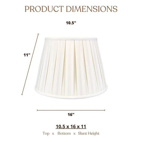 Empire Lamp Shade With Side Pleats In White 10.5 By 16 By 11 Inches Hand Tailored Silk Shantung Fabric Off White Softback