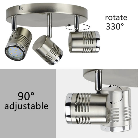 Industrial Dope 3 Light Track Lighting Fixture With GU10 Bulbs Included, showcasing adjustable 330° and 90° round ceiling spotlight.
