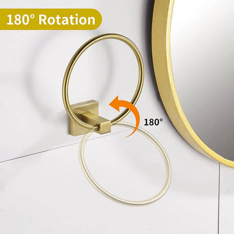 Gold Toilet Paper Holder And Hand Towel Bar Set In Brushed Brass With Double Post Pivoting Design, 180-degree swivel detail