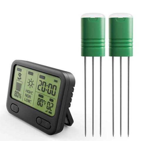 Must Have Wireless Soil Moisture Meter With LCD Receiver 3 Probe 3 In 1 Sensor with dual green 3-prong sensors