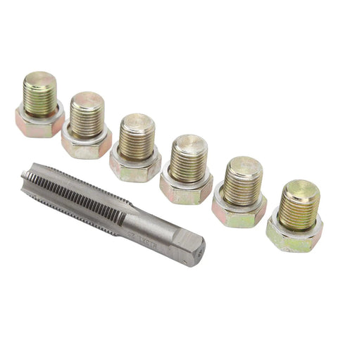 Premium M13 X 1.5mm Oil Drain Plug Thread Repair Kit With Steel Taps And Screws For Fixing Leaky Sump Threads On Your Ride Using This Heavy Duty Rethread Tool That Keeps Your Car Running Smooth Without Wasting Cash On New Parts. M13 tap and six drain plug screws