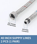 40 Inch Braided Stainless Steel Faucet Supply Hoses Dual Pack With 3 By 8 Inch Female Compression To M10 Male Connectors Image