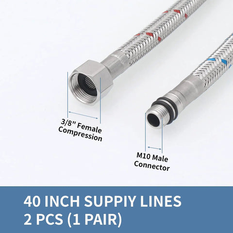 40 Inch Braided Stainless Steel Faucet Supply Hoses Dual Pack With 3 By 8 Inch Female Compression To M10 Male Connectors Image