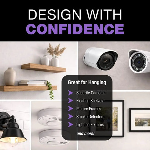 Design ideas with security camera, shelves, and frames; promote Self Drilling Drywall Anchors For Hollow Walls Pack Of 100 Glass Filled Nylon No Screws Needed For Size 6 To 10 Fasteners Easy Install In 3 8th Inch Walls And Ceilings Made In USA Perfect For Home Office DIY Projects