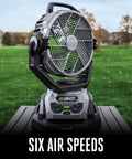 Beast 10 Inch Oscillating Misting Fan With 1700 CFM And 20 MPH Air, Six Speed Settings, outdoors on patio table