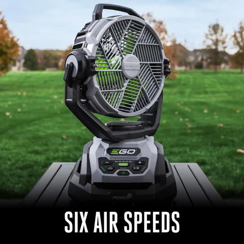 Beast 10 Inch Oscillating Misting Fan With 1700 CFM And 20 MPH Air, Six Speed Settings, outdoors on patio table