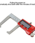 Digital Brake Disc Caliper 0-150mm Stainless Steel LCD Electronic Vernier with red casing, displaying a precise measurement