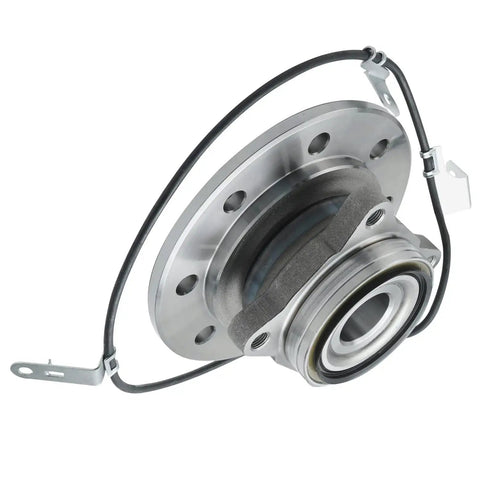Heavy Duty 4WD Front Wheel Bearing Hub Assemblies For 96 Through 00 Chevy And GMC K2500 K3500 Suburban Old Body Style Duramax Trucks close-up view with hub and sensor wire.