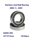 S6800-2RS Deep Groove Ball Bearing 10x19x5mm ABEC-5 stainless steel with double rubber cover, set of 10 or 50 pieces.