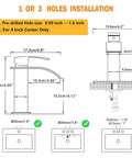 Installation diagram for Matte Black Waterfall Bathroom Faucet With Pop Up Drain And Deck Plate RV Vanity Vessel Sink Faucet With Single Handle