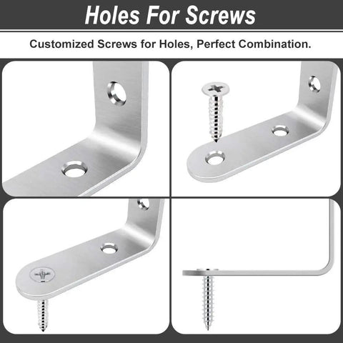 Close-up of 40 Pcs L Bracket Corner Brace Set Stainless Steel 2 Inch 50mm x 50mm Right Angle Shelf Brackets With Screws