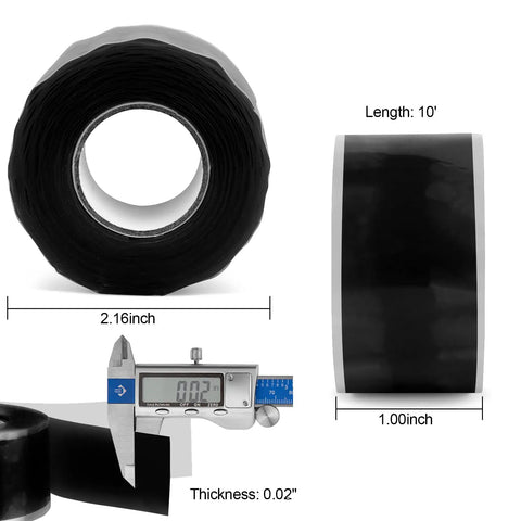 1 Inch Self Fusing Silicone Hose Repair Tape 10 Ft Black 0.5mm Thick Heavy Duty Leak Proof Rubber Tape For Water Pipes And Hoses DIY Fix That Seals Fast