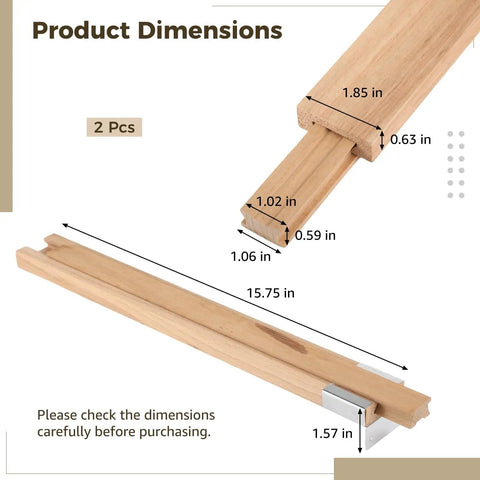 Two Pack Wood Drawer Slides for Kitchen and Furniture, Beech Wood Center Guide Track With Metal Bracket Support, 15.7 Inch