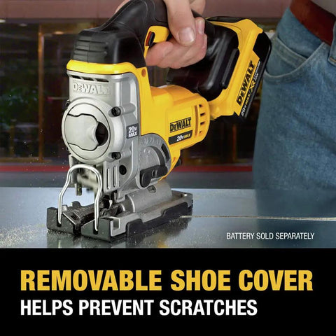Cordless Jigsaw 20V Max Tool Only with all metal lever action blade change and keyless bevel shoe cutting through material