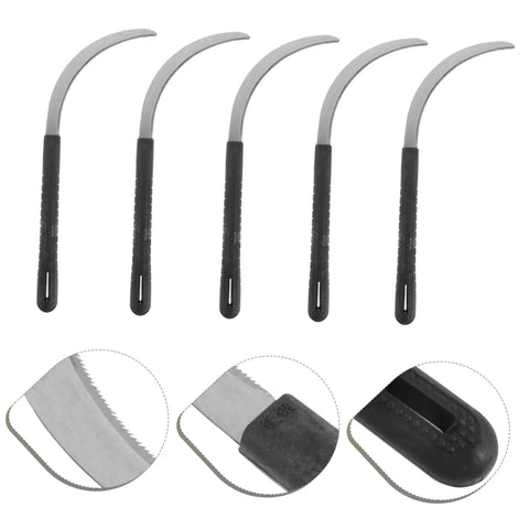 Five Piece Rustproof Garden Sickle Set For Weeding And Harvesting With Comfortable Grip Handles All In One Tools, close-up details