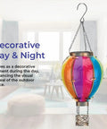 Solar Hot Air Balloon Lantern with Flickering Flame Effect for Outdoor Hanging in a colorful design indoors