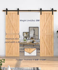 13 Foot Sliding Barn Door Hardware Kit For Double Doors Heavy Duty Track System With Quiet Rollers Installed on Wooden Doors