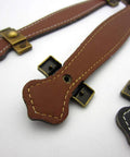 Close-up of two pack vintage style PU leather cabinet handles zinc alloy drawer pulls for furniture hardware chest trunk pulls.