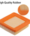 Close-up of an orange-rimmed air filter made of high-quality rubber, part of Air Filter Replacement Pack 10 Count Fits STIHL KM91R KM111R KM131 FS89 FS91 FS111 FS131 FS311 FC96 FC111 BT131 HT102 HT103 HT132 HT133 String Trimmers And Brush Cutters Pro Grade Maintenance For Peak Performance, showing filter detail.