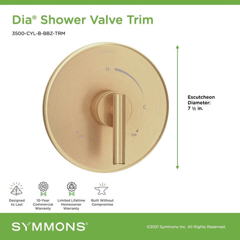 Dia Shower Valve Trim Kit In Brushed Bronze With ADA Compliant Adjustable Brass Lever Handle And Escutcheon For Temptrol Pressure Balancing Valve 261XBODY Valve Not Included Easy Install