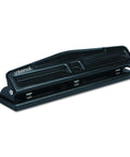 Deluxe 12 Sheet Adjustable Two And Three Hole Punch With 9/32 Inch Holes Rubber Grip Handle Removable Chip Tray Black