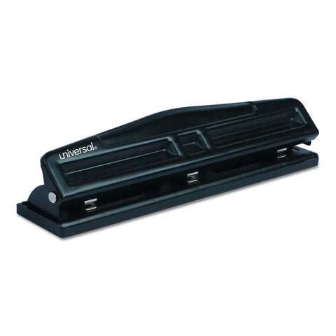 Deluxe 12 Sheet Adjustable Two And Three Hole Punch With 9/32 Inch Holes Rubber Grip Handle Removable Chip Tray Black