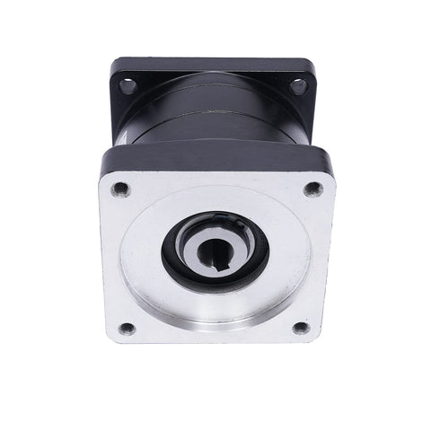 Front view of Planetary Gearbox 6 To 1 Speed Reducer For NEMA 34 Stepper Motor 14mm Input Shaft Beefy 50 Nm Torque 3000 RPM Aluminum Housing