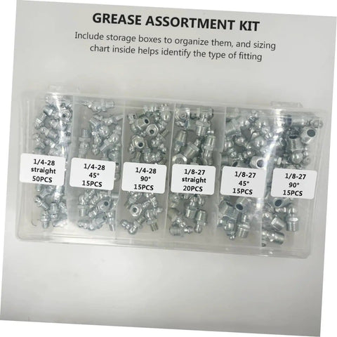 260 Piece Hydraulic Pro Grade Grease Fitting Assortment Kit For Mechanical Lubrication With Metric And Imperial Sizes In Storage Case