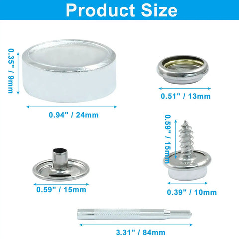 150 Piece Canvas Snap Kit Stainless Steel Marine Grade 3 Eighth Inch Socket Snaps Easy Install With Two Setting Tools