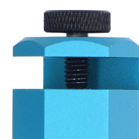 Close-up of Heavy Duty Aluminum Framing Square Jig Quick Set Rafter Layout Guide Carpenter Attachment Tool with stainless steel knob.