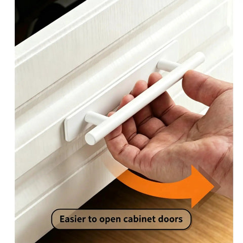 Hand pulling Two Pack Stick On Cabinet Handles Seven Point Eight Inch White No Drill Installation with Ultra Strong Adhesive Tape