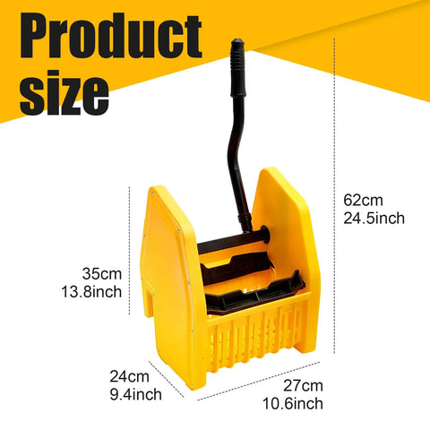 Yellow Down Press Mop Wringer Top Shelf Commercial Cleaning Gear Heavy Duty Workhorse Fits 26 Or 33 Quart Buckets size dimensions 62cm x 35cm x 24cm