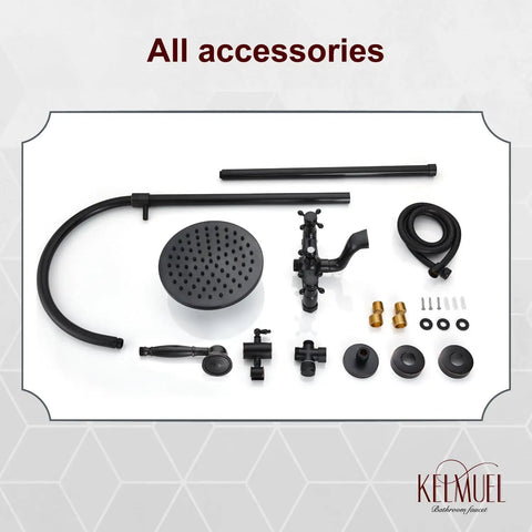 Oil Rubbed Bronze Exposed Shower System With Brass Dual Knobs 8 Inch Rainfall Round Head Handheld Sprayer accessories