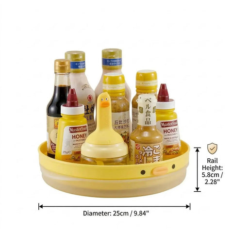 9.8 Inch Lazy Susan Organizer With 360 Degree Rotation For Spices And Bottles, Cute Duck Kitchen Accessory In Yellow PP with condiments