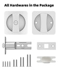 Complete hardware set of Brushed Nickel Pocket Door Lock and Latch, Contemporary Privacy Lock for Bathroom and Bedroom