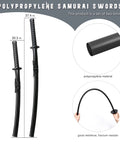 Polypropylene Training Katana Sword For Safe Practice And Cosplay shown in two sizes with material details