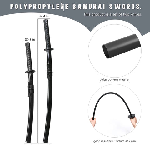 Polypropylene Training Katana Sword For Safe Practice And Cosplay shown in two sizes with material details