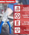 8 Inch MIG Welding Pliers 6 In 1 Handy Multi Tool For Wire Cutting Nozzle Removal Spatter Cleanup Wire Drawing Slag Removal Hammering With Anti Slip Handle And Rust Proof Carbon Steel For Welding Electrical And Mechanical Maintenance Blue, featuring product features list