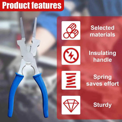 8 Inch MIG Welding Pliers 6 In 1 Handy Multi Tool For Wire Cutting Nozzle Removal Spatter Cleanup Wire Drawing Slag Removal Hammering With Anti Slip Handle And Rust Proof Carbon Steel For Welding Electrical And Mechanical Maintenance Blue, featuring product features list