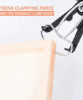 Heavy Duty Miter Clamps Kit with spring-loaded pliers clamping a wooden frame corner securely, showcasing strong grip.