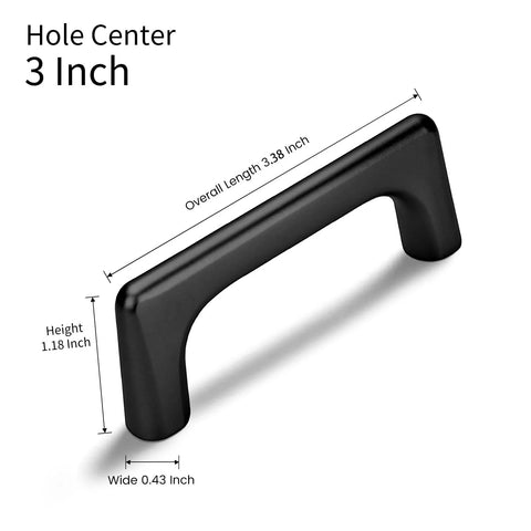 Matte Black Modern Cabinet Pulls 3 Pack With 3 Inch Hole Center 76mm And 3.4 Inch Total Length Durable Zinc Alloy Vanity Drawer Handles
