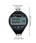 Compact Digital Shore Hardness Tester D Type Material Gauge With Rock Solid Chassis For Rubber Plastic And Elastomers No Hassle Calibration Dead Nuts Accurate Readings Pro Grade Handheld Quality Control Instrument display with large LCD screen and measurement dial.