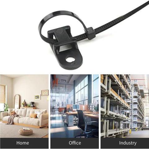 60 Piece Cable Zip Tie Mounts Kit With 6 Inch Black Zip Ties and bases for home, office, industry wiring management