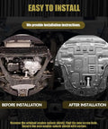 Before and after installation of Heavy Duty Engine Splash Shield For Kia K5 2021 To 2025 underbody guard.