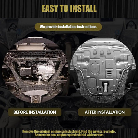 Before and after installation of Heavy Duty Engine Splash Shield For Kia K5 2021 To 2025 underbody guard.